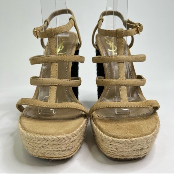 NEW Yves Saint Laurent Gypsy Strappy Nude Suede Black Espadrille Platform Sandal - Picture 4 of 17